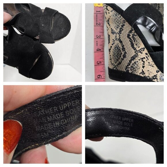 Black and Gray Python Snakeskin Faux Suede Wedge Platform Sandal 7 - Picture 2 of 15